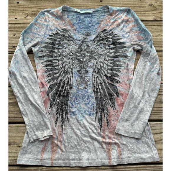 Maurices Long Sleeve "Affliction‎ Y2K Style " Angel Wings Long Sleeve Top Small - Picture 1 of 7